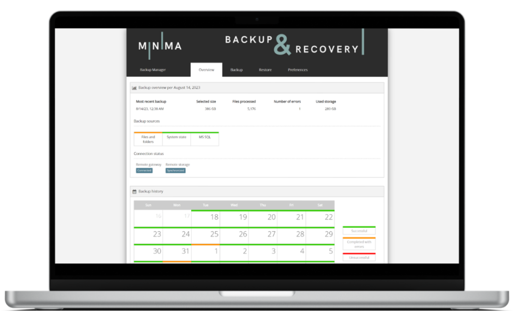 MINIMA Backup & Recovery portal